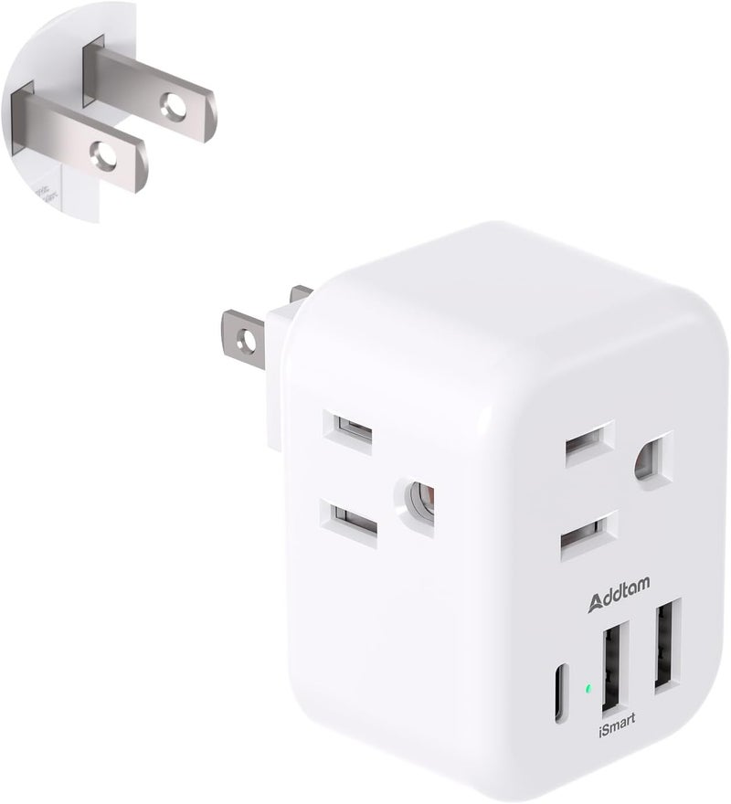 Addtam US to Japan Plug Adapter, 2 Prong to 3 Prong Outlet Adapter with 3 AC Outlets 3 USB Ports(1 USB C), Travel Power Plug Adaptor for USA to Japanese Canada Mexico Philippines Peru, Type A - Image 1